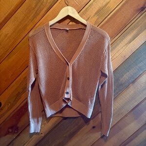 Uniqlo v neck cotton button down cardigan rust light orange
